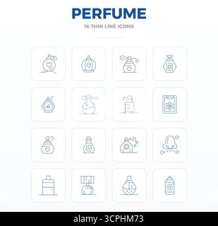 Pack prêt pour l'avenir de 16 icônes vectorielles sur le thème autour du parfum, présentant la conception Thin Outline avec 128x128 PIXELS clarté parfaite pour l'inte de l'utilisateur innovant Illustration de Vecteur