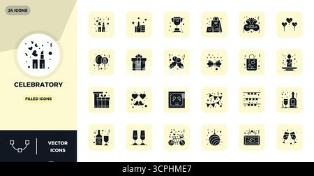 Pack prêt pour l'avenir de 24 icônes vectorielles sur le thème de la célébration, présentant un design rempli avec 128x128 PIXELS clarté parfaite pour l'interf utilisateur innovant Illustration de Vecteur