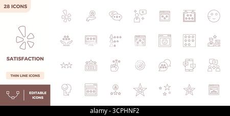 Pack innovant de 28 icônes vectorielles sur le thème de la satisfaction, présentant la conception minimale de ligne en 128x128 PIXELS format parfait pour solut numérique moderne Illustration de Vecteur