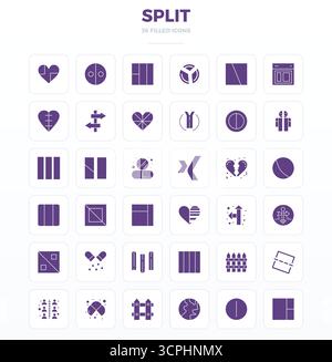 Pack essentiel d'icônes vectorielles parfaites de 36 PIXELS pour Split au format SolidFill, dimensionné à 128x128 pour des performances et une évolutivité optimales. Illustration de Vecteur