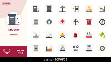 Collection avancée d'icônes vectorielles parfaites de 24 PIXELS inspirées par l'industrie, conçues à plat avec une optimisation 128x128 pour des performances visuelles supérieures. Illustration de Vecteur