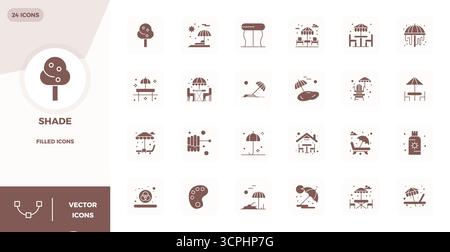 Pack stratégique avec 24 icônes vectorielles représentant Shade au format rempli, optimisé avec 128x128 PIXELS DE qualité parfaite pour le flux de travail professionnel Illustration de Vecteur
