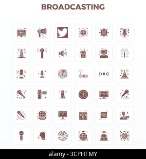 Explorez 36 icônes vectorielles SolidFill PIXEL Perfect en résolution 128x128 inspirées par la radiodiffusion. Parfait pour les interfaces Web et d'application. Illustration de Vecteur
