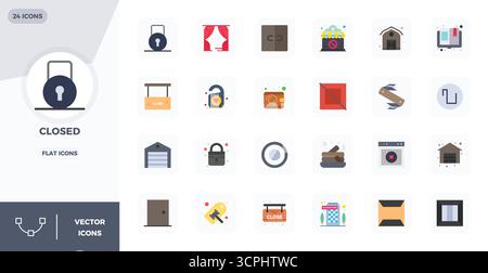 Collection avancée d'icônes vectorielles parfaites de 24 PIXELS inspirées par Closed, fabriquées à plat avec une optimisation 128x128 pour des performances visuelles supérieures. Illustration de Vecteur
