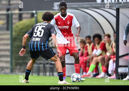 Roeselare, Belgique. 18 septembre 2025. Serigne Sylla (11 ans) de Monaco photographié lors du match UEFA Youth League phase de la saison 2025 - 2026 entre le Club Brugge KV et L'AS Monaco le 18 septembre 2025 à Roeselare, Belgique. (Photo de David Catry/Sportpix) crédit : Sportpix/Alamy Live News Banque D'Images