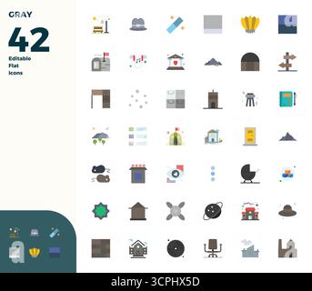 Ensemble révolutionnaire d'icônes vectorielles parfaites de 42 PIXELS inspirées par Gray, créé en format plat à une résolution de 128x128 pour un design de pointe. Illustration de Vecteur