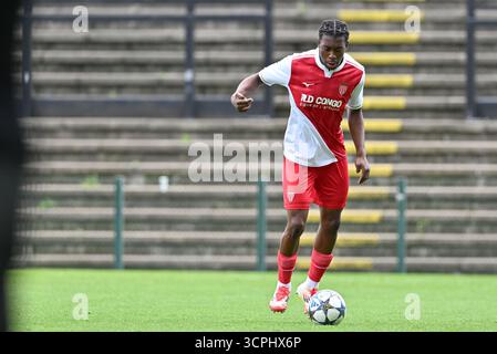 Roeselare, Belgique. 18 septembre 2025. Nick Mokabakila (3) de Monaco photographié lors du match de la phase de la Ligue des jeunes de l'UEFA de la saison 2025 - 2026 entre le Club Brugge KV et L'AS Monaco le 18 septembre 2025 à Roeselare, Belgique. (Photo de David Catry/Sportpix) crédit : Sportpix/Alamy Live News Banque D'Images
