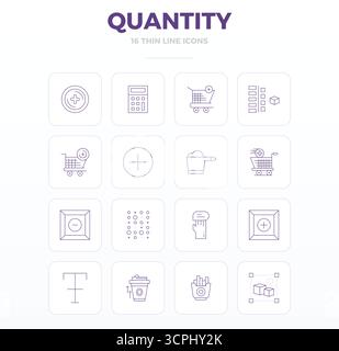 Découvrez un ensemble de 16 icônes vectorielles Thin Outline conçues pour le thème quantité, avec des designs parfaits 128x128 PIXELS idéaux pour les projets UI / UX modernes Illustration de Vecteur
