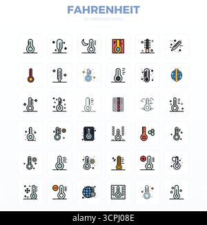 Bundle stratégique avec 36 icônes vectorielles représentant Fahrenheit au format LineFill, optimisé avec 128x128 PIXELS qualité parfaite pour professionnel w Illustration de Vecteur