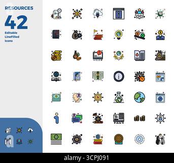 Collection ultime de 42 icônes vectorielles représentant des ressources en esthétique Duotone, optimisée avec 128x128 PIXELS résolution parfaite pour un impact maximal Illustration de Vecteur