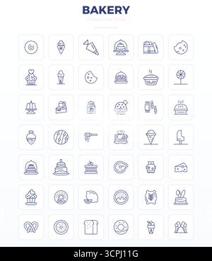Collection haute performance de 42 icônes vectorielles Strong Outline pour Bakery, conçue avec une résolution parfaite de 128x128 PIXELS pour une interface utilisateur optimale Illustration de Vecteur