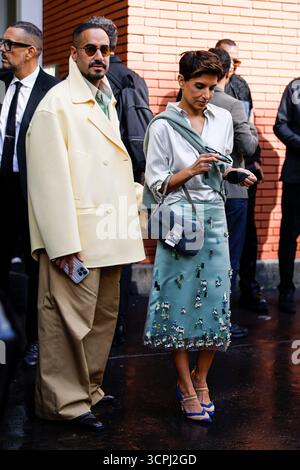 Milan, Italie. 07 septembre 2025. SAR la Princesse Deena Aljuhani Abdulaziz quitte le défilé Fendi lors de la Fashion week Womenswear Spring/Summer 2026 de Milan, le 24 septembre 2025 à Milan (Italie), Italie. Photo de Marco Piovanotto/Abacapress.com crédit : Abaca Press/Alamy Live News Banque D'Images