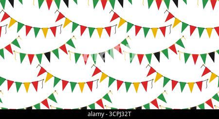 Guirlande Pennant triangulaire sur corde sans couture motif traditionnel Kwanzaa Holiday Colors format de bannière. Illustration vectorielle isolée Kwanzaa ou toile de fond des célébrations panafricaines salutations invitent des bannières Illustration de Vecteur