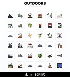 Télécharger 36 icônes vectorielles évolutives LineFill conçues pour l'extérieur, avec une résolution 128x128 PIXEL parfaite adaptée aux professionnels et créatifs pr Illustration de Vecteur