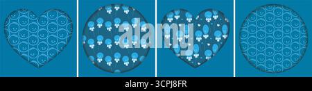 Délimiter les faces DSA et les bulles bleues. Motifs en forme de coeur et de rond arrière-plans papier découpé. Offre groupée. Illustration vectorielle isolée Blue Monday Greeting Theme Cards Party invitation, dépliants, affiche, étiquette Illustration de Vecteur