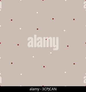 Un joli motif vectoriel sans couture avec des points blancs et rouges. Petites taches rondes sur un fond beige. Un design simple et doux dans des tons beige pastel. Impression vectorielle pour enfants avec des cercles. Illustration de Vecteur