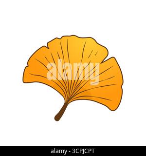 Une feuille d'arbre d'automne jaune et simple sur fond blanc. Illustration de Vecteur