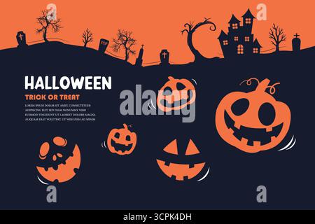 Invitations de fête d'Halloween ou fond de cartes de voeux. Modèle d'illustration d'Halloween pour bannière, affiche, flyer, vente et toute la conception. stock illus Illustration de Vecteur