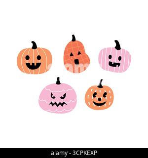 Illustration vectorielle de visages de citrouille mignonne d'Halloween Illustration de Vecteur