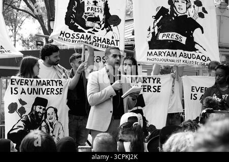 New York City, New York, États-Unis- 26 septembre 2025 : manifestation devant l'Assemblée générale des Nations Unies contre Benjamin Netanyahu Banque D'Images