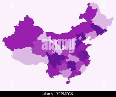 Carte de Chine avec les régions. Juste une carte de frontière de pays simple avec division de région. Palette de couleurs violettes. Illustration de Vecteur