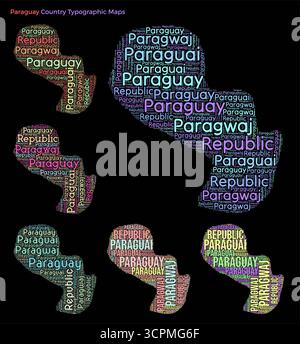Paraguay. Ensemble d'illustrations de pays de style typographique. Paraguay structure de forme de carte des noms de pays horizontaux et verticaux. Illustration vectorielle. Illustration de Vecteur