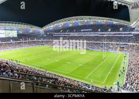 Sydney, Australie - 5 septembre 2025 : match de la ligue nationale de rugby entre les Roosters et les Rabbitohs dans l'arène du stade Allianz en Australie. Banque D'Images