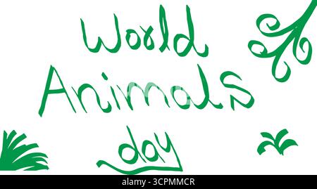 Fait à la main Journée mondiale des animaux texte illustration vectorielle Art Design Illustration de Vecteur