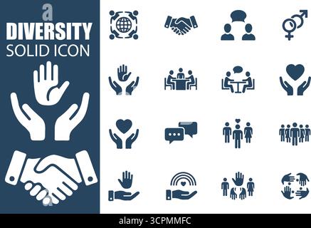 DIVERSITÉ D'ICÔNES SOLIDES | symboles vectoriels inclusifs pour les personnes et la communauté Illustration de Vecteur