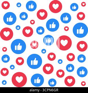 Comme et cœur des bulles colorées de réaction sur les médias sociaux. Illustration vectorielle Illustration de Vecteur