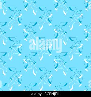 Motif sans couture avec mouettes volantes sur un fond bleu, symbolisant la liberté, la mer, la nature et les éléments de conception minimaux côtiers. Illustration de Vecteur