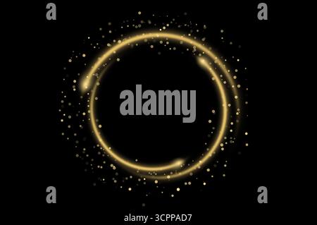 Cadre lumineux cercle d'or élégant cadre doré invitation. Cadre de cercle doré de particules de lumière dorées scintillantes. cercles de ligne ronde brillants et étincelants avec Banque D'Images