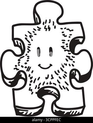 Smiling Puzzle Piece illustration noir et blanc sur fond transparent Illustration de Vecteur