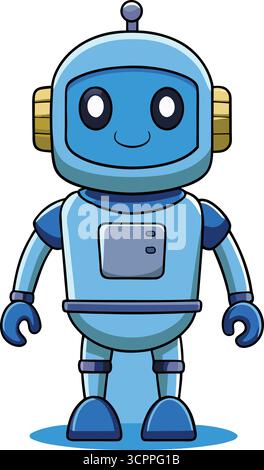 Dessin animé Blue robot illustration avec un sourire amical sur fond transparent Illustration de Vecteur