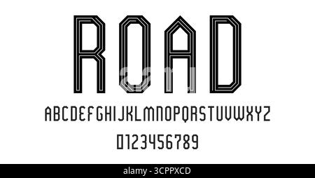 Ensemble de lettres de police d'alphabets et de chiffres conception abstraite moderne avec illustration vectorielle de concept de labyrinthe de ligne Illustration de Vecteur