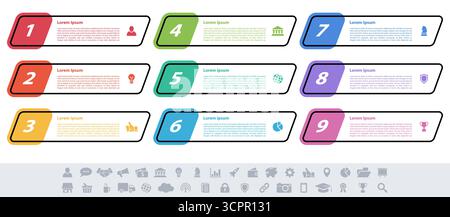 Infographic design business concept vector illustration avec 9 étapes ou options ou processus représentent le flux de travail ou d'un diagramme ou bannière bouton web Illustration de Vecteur