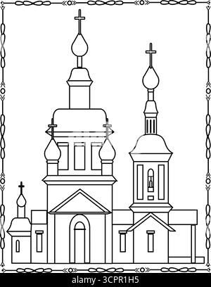 cone da igreja em estilo de contorno. Ilustração vetorial com igreja detalizada. Objeto de Arquitetura e religião. Illustration de Vecteur