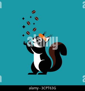 Célébration du plaisir de la journée du café du monde avec une illustration vectorielle de grains de café jonglant avec l'écureuil Illustration de Vecteur