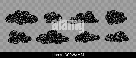 Ensemble de nuages de crayons. Éléments grunge de tableau noir. Collection abstraite dessinée à la main avec texture rugueuse pour les dessins de style de rue. Illustration vectorielle Illustration de Vecteur