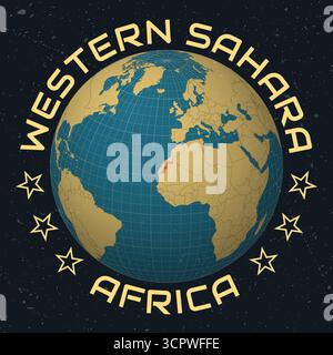 Sahara Occidental sur Globe. Nom du pays dans le texte rond. Look vintage avec texture grunge rayée. Illustration de Vecteur