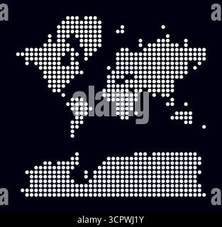 Carte du monde en pointillés. Carte de style numérique du monde sur un fond sombre. Forme de limite avec des points circulaires. Style de points colorés. Cercles de grande taille. Illustration de Vecteur