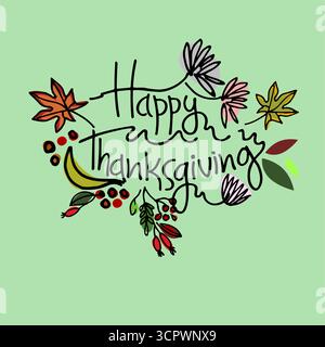 Joyeuse fête de Thanksgiving lettrage à la main avec décoration florale Illustration de Vecteur
