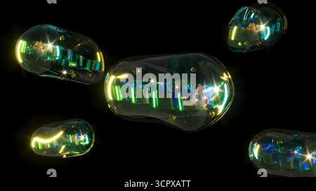 Mitochondries en verre sur rendu noir bg 3D. Banque D'Images