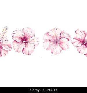 Vibrations estivales incarnées dans un motif sans couture de belles fleurs d'hibiscus parfaites pour les papiers peints de plage, les dessins festifs et les arrangements joyeux pour Illustration de Vecteur