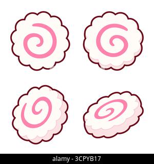 Narutomaki, gâteaux de poisson au surimi japonais. Ensemble de quatre angles différents. Illustration clipart vectorielle de dessin animé simple. Illustration de Vecteur