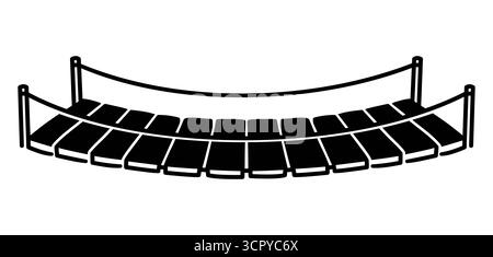 Dessin simple en noir et blanc d'un pont de corde suspendu en bois. Illustration clipart vectorielle. Illustration de Vecteur