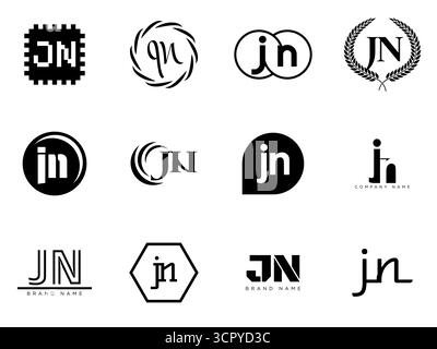 Modèle de société logo JN. Lettre j et n logotype. Définissez différents lettrage serif classique et texte audacieux moderne avec des éléments de design. Typog. Police initiale Illustration de Vecteur