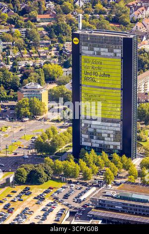 Luftbild, Arag Hochhaus Bürogebäude, Spruch Wir feiern das Recht und 90 Jahre Arag, Düsseltal, Düsseldorf, Ruhrgebiet, Rhénanie-du-Nord-Westphalie, Deutschland ACHTUNGxMINDESTHONORARx60xEURO *** vue aérienne, immeuble de bureaux de grande hauteur ARAG, slogan nous célébrons la loi et les 90 ans d'ARAG, Düsseltal, Düsseldorf, région de la Ruhr, Rhénanie du Nord-Westphalie, Allemagne ACHTUNGxMINDESTHONORARx60xEURO Banque D'Images