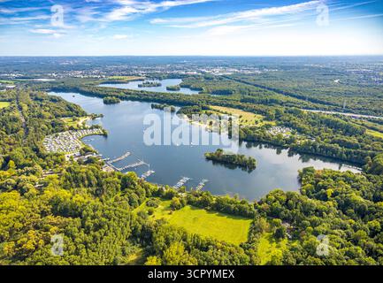 Luftbild, Unterbacher See mit Strandbad und Campingplatz, Autobahn A46, Unterbach, Düsseldorf, Ruhrgebiet, Nordrhein-Westfalen, Deutschland ACHTUNGxMINDESTHONORARx60xEURO *** vue aérienne, Unterbacher See avec lido et camping, autoroute A46, Unterbach, Düsseldorf, Ruhr area, Rhénanie du Nord-Westphalie, Allemagne ATTENTIONxMINDESTHONORARx60xEURO Banque D'Images