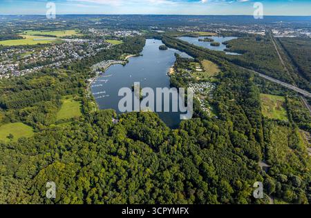 Luftbild, Unterbacher See mit Strandbad und Campingplatz, Autobahn A46, Unterbach, Düsseldorf, Ruhrgebiet, Nordrhein-Westfalen, Deutschland ACHTUNGxMINDESTHONORARx60xEURO *** vue aérienne, Unterbacher See avec lido et camping, autoroute A46, Unterbach, Düsseldorf, Ruhr area, Rhénanie du Nord-Westphalie, Allemagne ATTENTIONxMINDESTHONORARx60xEURO Banque D'Images